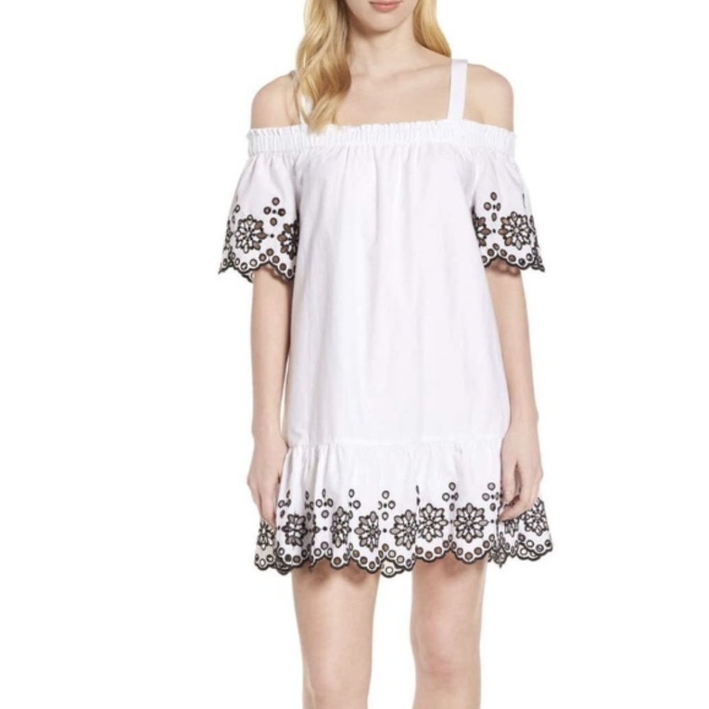 Vineyard Vines Off The Shoulder White Eyelet Cotton Mini Dress Size Medium